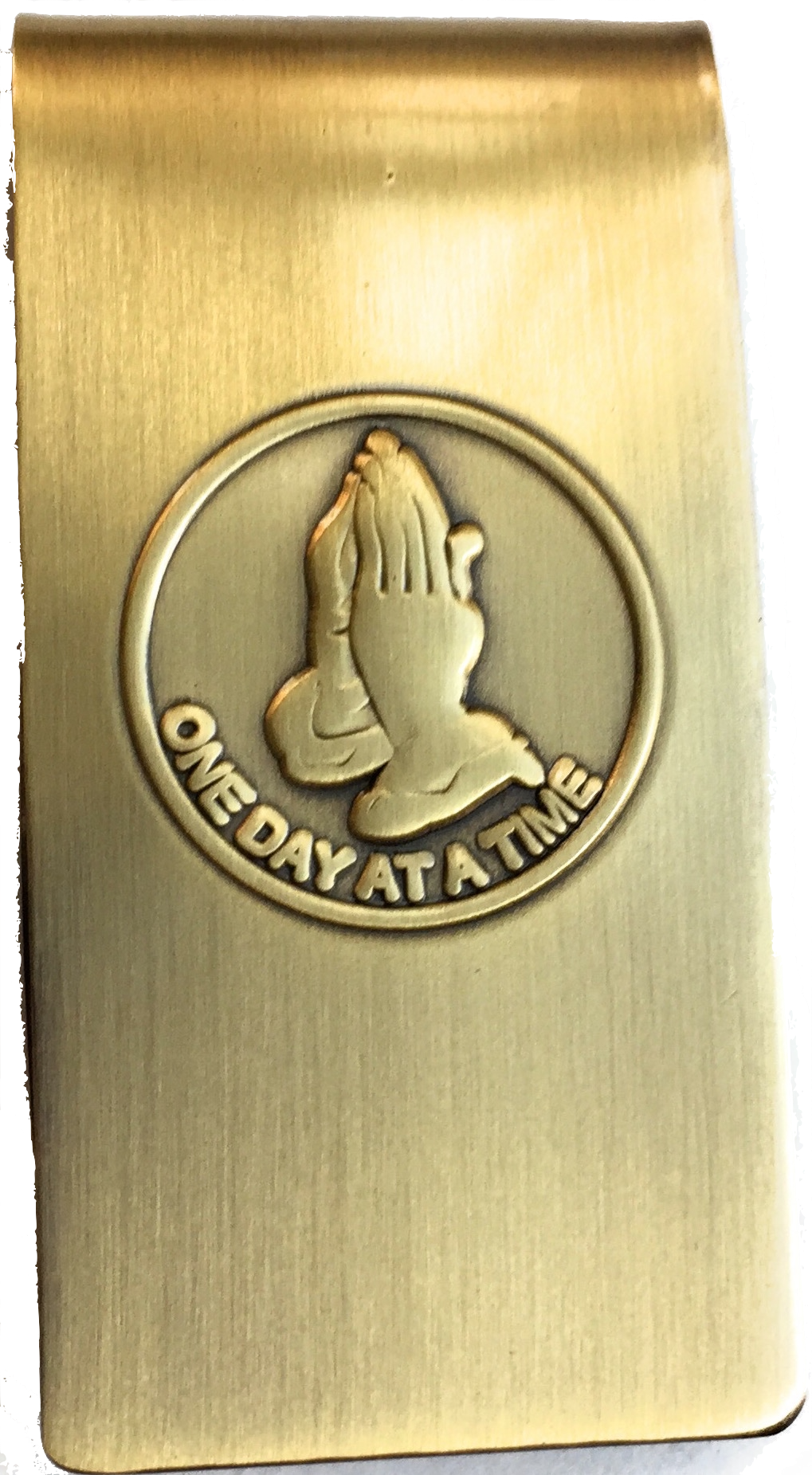 Praying Hands One Day At A Time Brass Sobriety Money Clip - RecoveryChip