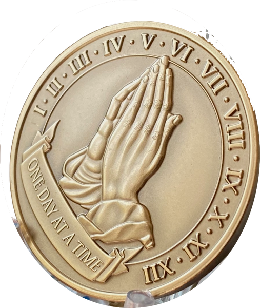 Praying Hands One Day At A Time Premium Bronze Medallion Serenity Prayer Coin