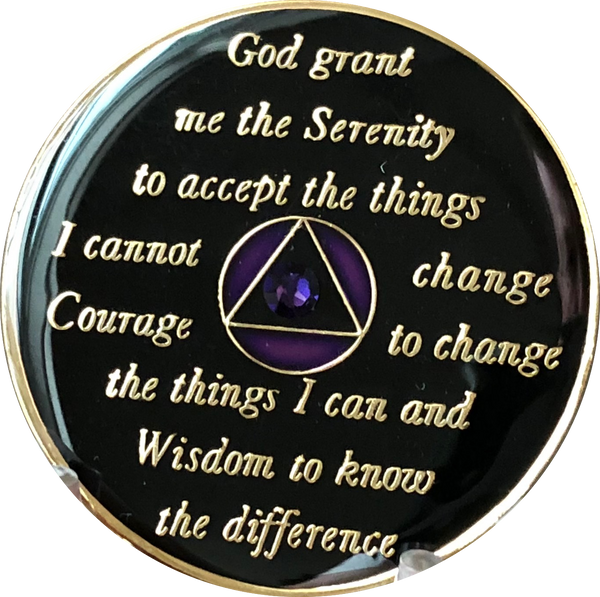 1 Year AA Medallion Purple Tri-Plate Transition Swarovski Crystal Sobriety Chip - RecoveryChip