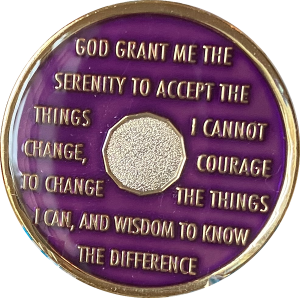 24 Hours AA Medallion Metallic Purple Color Tri-Plate Sobriety Chip