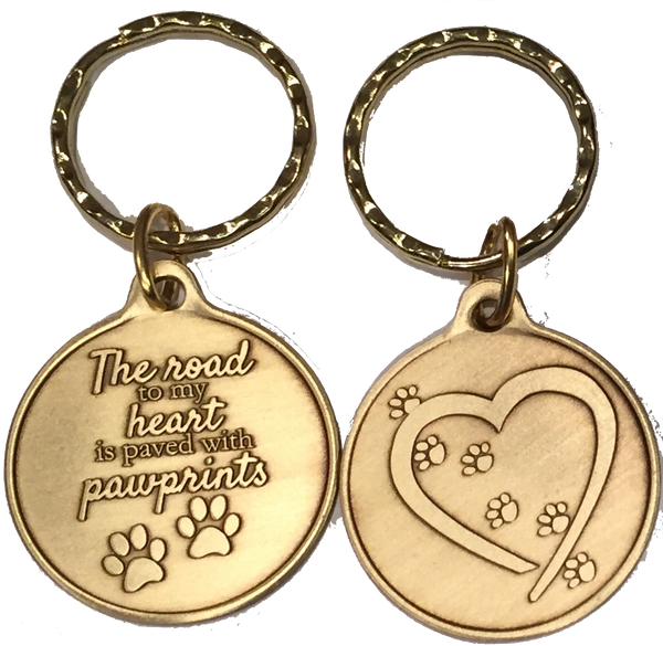 The Road To My Heart Is Paved With Paw Prints Double Paw Print Bronze Pet Keychain - RecoveryChip