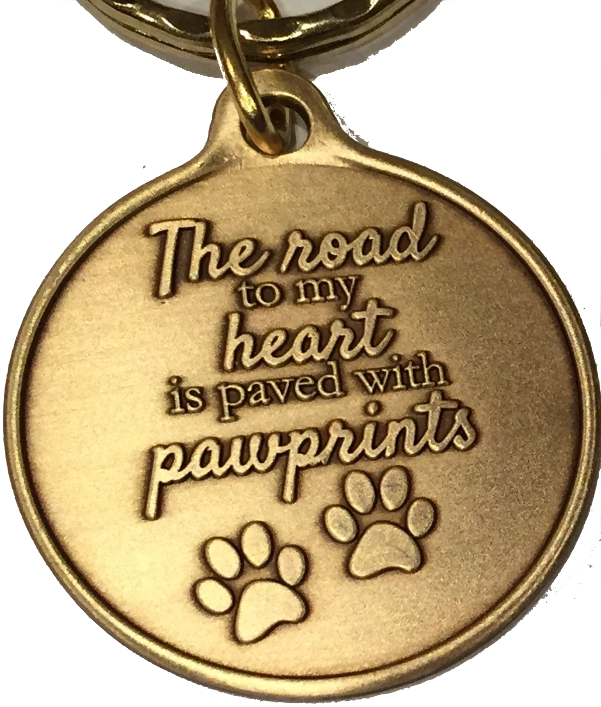 The Road To My Heart Is Paved With Paw Prints Double Paw Print Bronze Pet Keychain - RecoveryChip