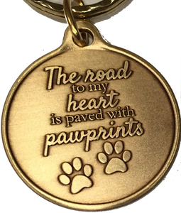 The Road To My Heart Is Paved With Paw Prints Double Paw Print Bronze Pet Keychain - RecoveryChip