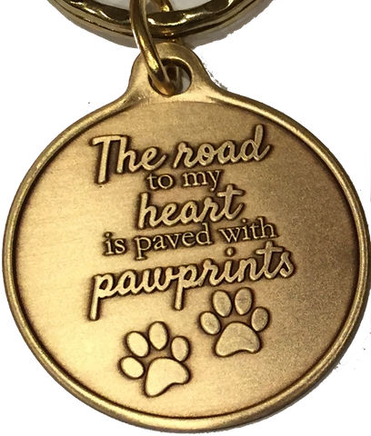 The Road To My Heart Is Paved With Paw Prints Double Paw Print Bronze Pet Keychain - RecoveryChip