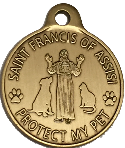 Saint Francis of Assisi Bronze Dog Tag Protect My Pet Dog or Cat Tag 1"