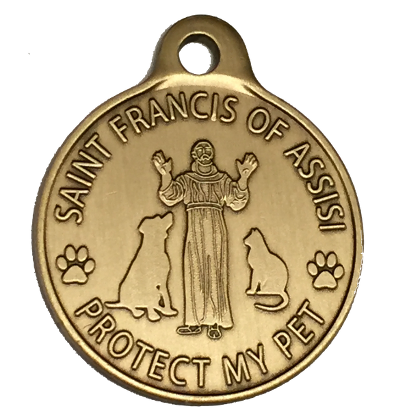 Saint Francis of Assisi Bronze Dog Tag Protect My Pet Dog or Cat Tag 1"