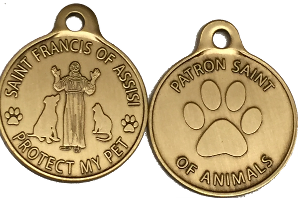 Saint Francis of Assisi Bronze Dog Tag Protect My Pet Dog or Cat Tag 1"