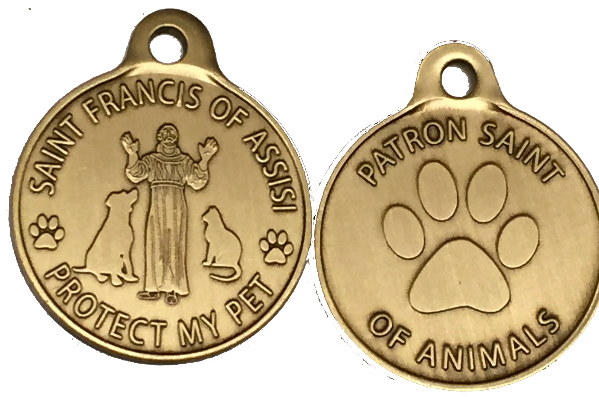 Saint Francis of Assisi Bronze Dog Tag Protect My Pet Dog or Cat Tag 1"