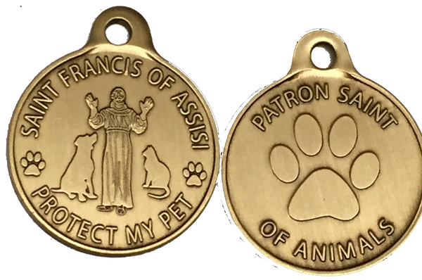 Saint Francis of Assisi Bronze Dog Tag Protect My Pet Dog or Cat Tag 1"