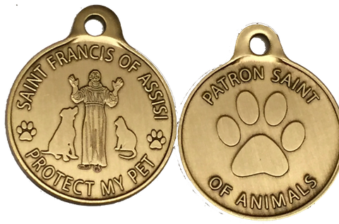 Saint Francis of Assisi Bronze Dog Tag Protect My Pet Dog or Cat Tag 1"