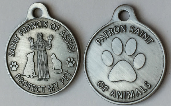 Saint Francis of Assisi Dog Tag Protect My Pet Dog or Cat Tag 1" Pewter Color