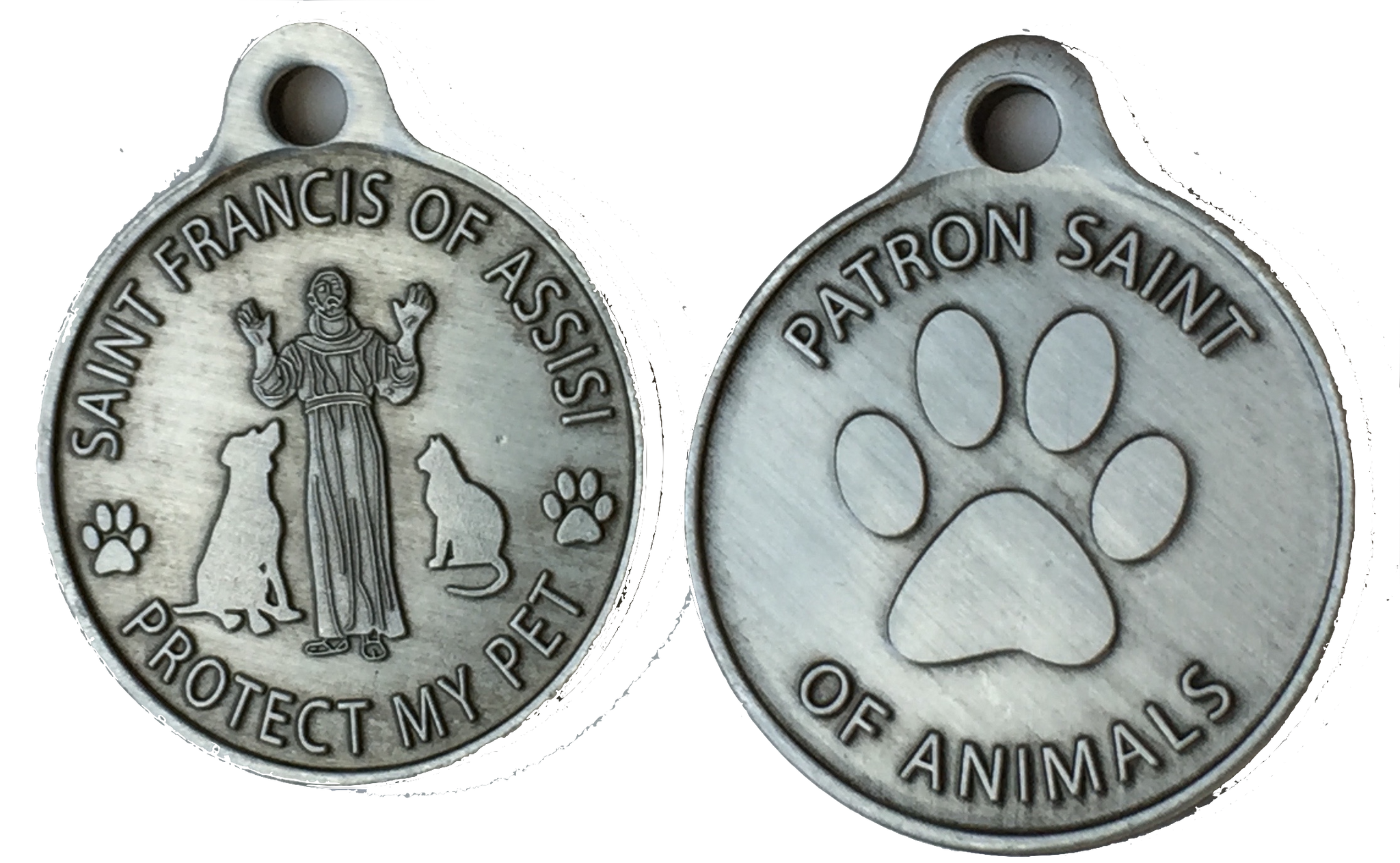 Saint Francis of Assisi Dog Tag Protect My Pet Dog or Cat Tag 1" Pewter Color