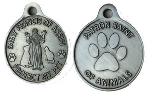 Saint Francis of Assisi Dog Tag Protect My Pet Dog or Cat Tag 1" Pewter Color