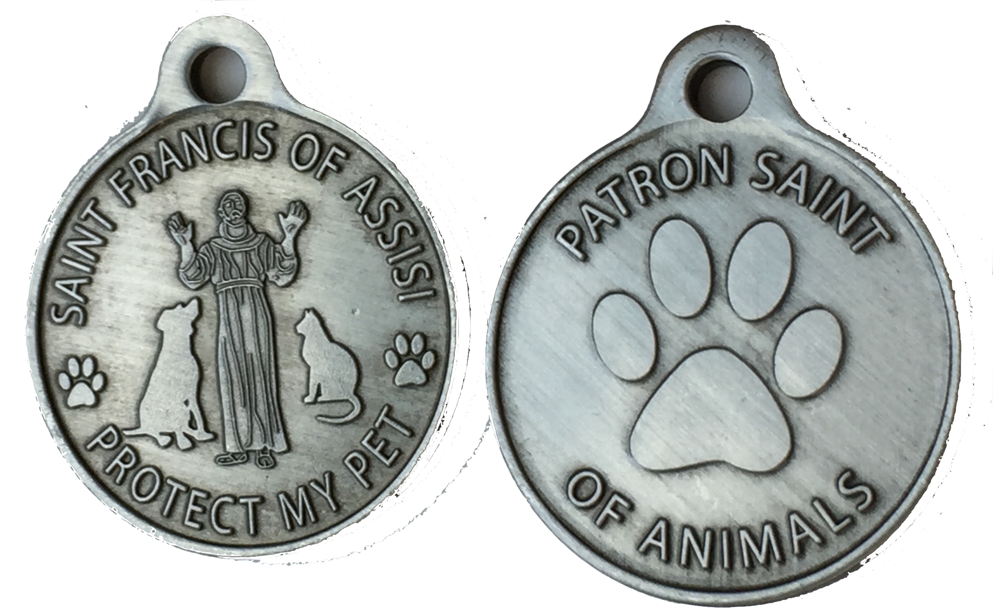 Saint Francis of Assisi Protect My Pet / Patron Saint Of Pets Dog Tag Charm Pewter Color Nicodium - RecoveryChip