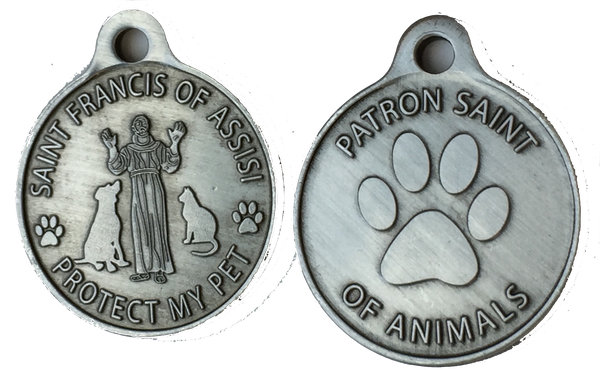 Saint Francis of Assisi Dog Tag Protect My Pet Dog or Cat Tag 1" Pewter Color