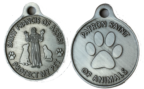 Saint Francis of Assisi Dog Tag Protect My Pet Dog or Cat Tag 1" Pewter Color