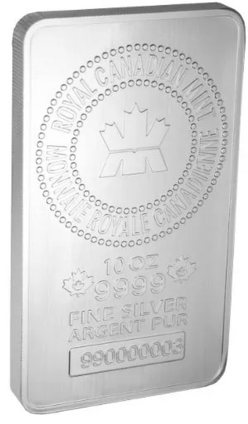 10 oz (RCM) Royal Canadian Mint .9999 Fine Silver Bar