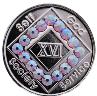 NA Nickel Plated Crystallized Medallion Year 1 - 40 Rose Crystal - RecoveryChip