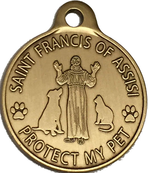 Saint Francis of Assisi Bronze Dog Tag Protect My Pet Dog or Cat Tag 1"