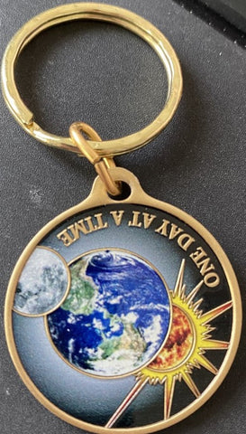 UPSIDE DOWN Manufacturing Error Universe Color One Day At A Time Keychain Serenity Prayer Earth Sun Moon