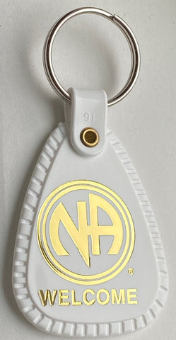 NA Welcome Keytag White Plastic Narcotics Anonymous Keychain Just For Today