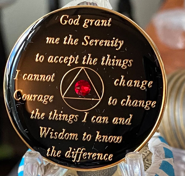 2 Year AA Medallion Black Siam Red Crystal Sobriety Chip
