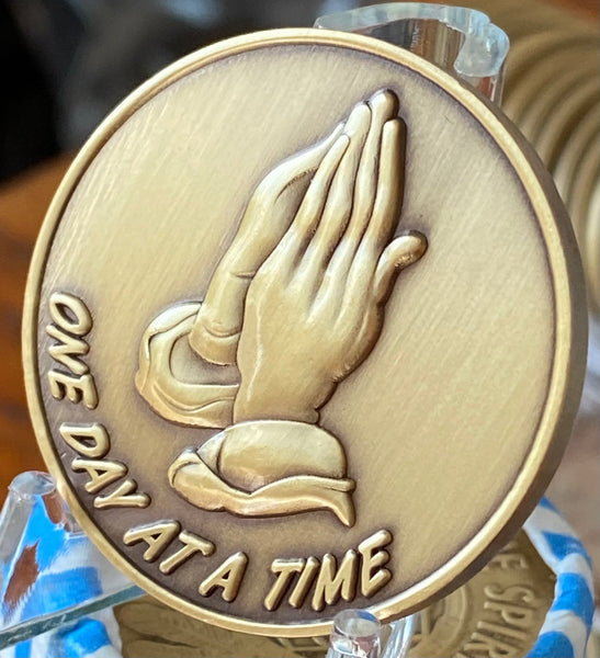 Praying Hands One Day At A Time Antique Bronze Modern Style Medallion Serenity Prayer Coin