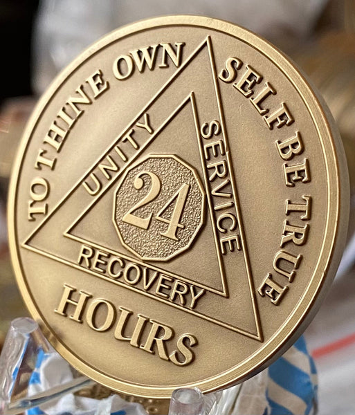 24 Hours AA Medallion Engravable 1.5" Large Challenge Coin Premium Bronze 1 Day Sobriety Chip