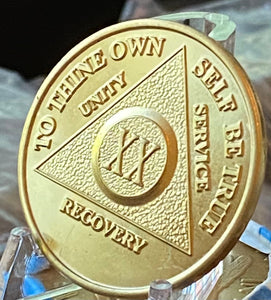 20 Year 24k Gold Plated Sobriety Medallion Chip Given To And By AA Members