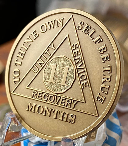 11 Month AA Medallion 1.5" Large Challenge Coin Premium Bronze Sobriety Chip