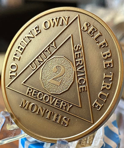 2 Month AA Medallion 1.5" Large Challenge Coin Premium Bronze Sobriety Chip