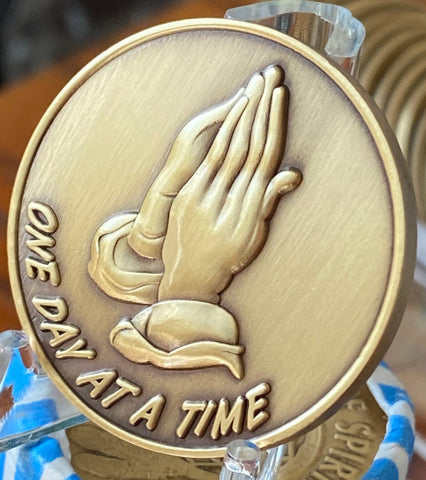 Praying Hands One Day At A Time Antique Bronze Modern Style Medallion Serenity Prayer Coin