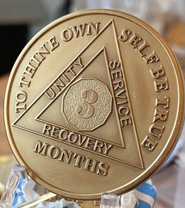 3 Month AA Medallion 1.5" Large Challenge Coin Premium Bronze Sobriety Chip