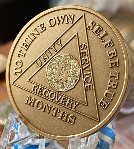 6 Month AA Medallion 1.5" Large Challenge Coin Premium Bronze Sobriety Chip