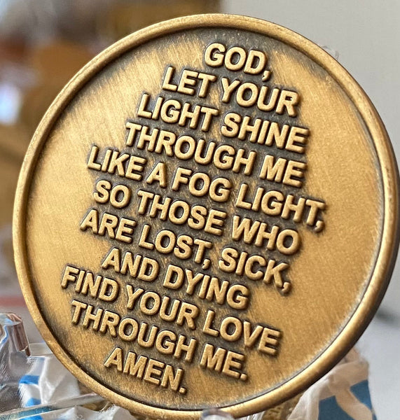 Fog Light Prayer Lighthouse Antique Bronze Medallion AA NA Chip